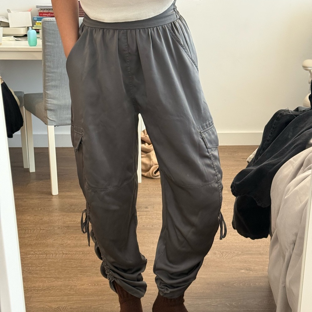 All Saints Silver Satin Cargo Pants
